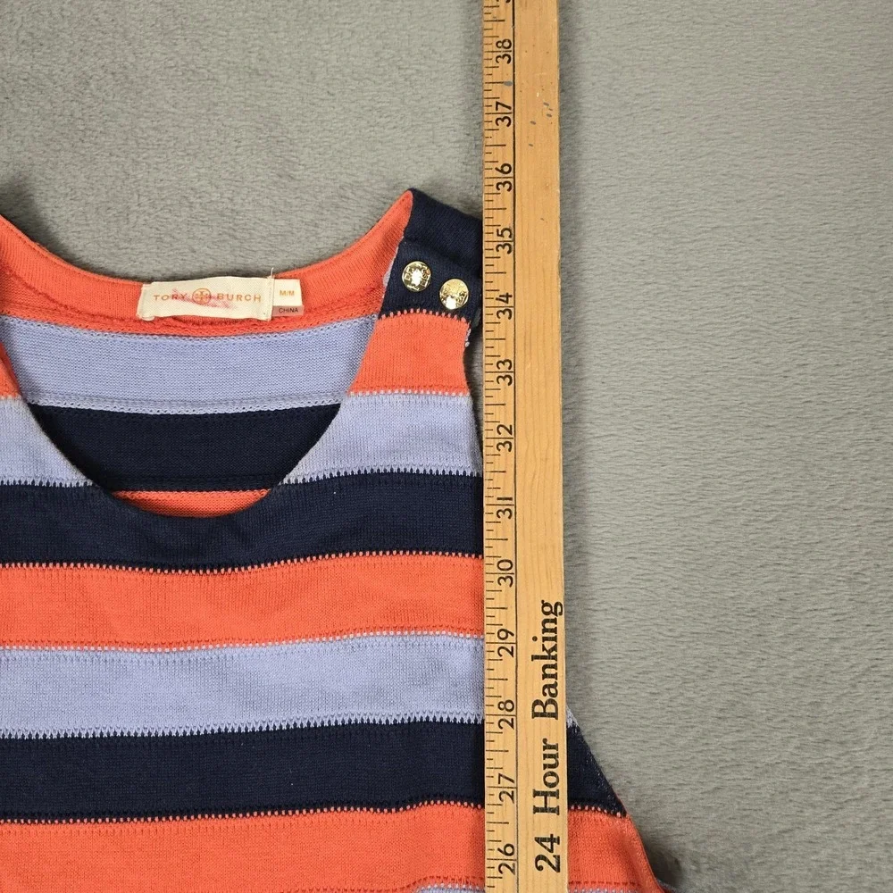 Tory‎ Burch Ariana Dress Womens Medium Orange Blue Striped Sleeveless Fringe